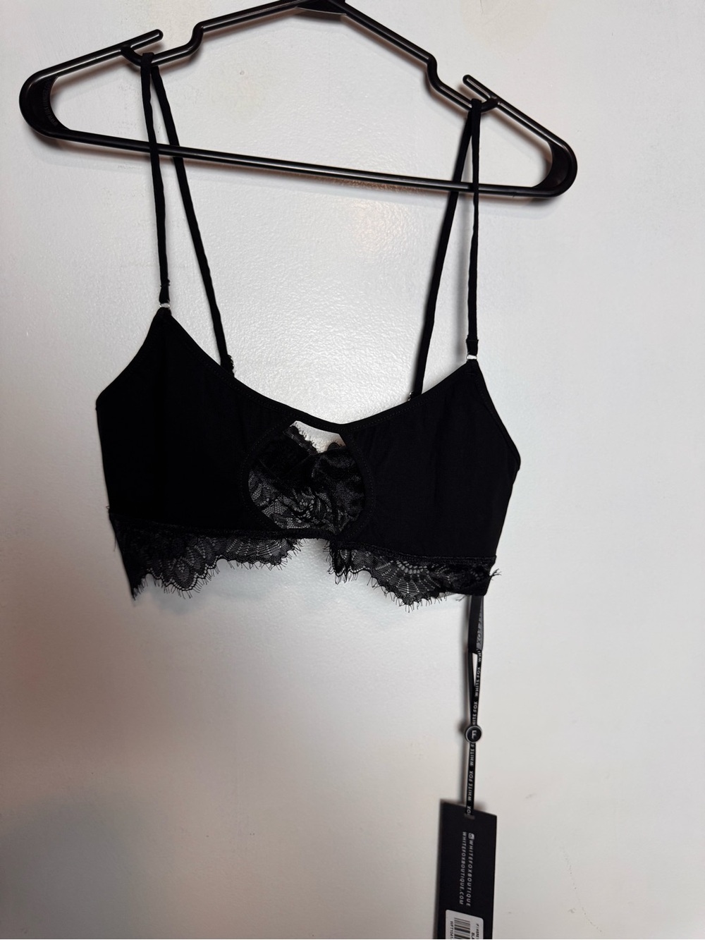 Brand new White fox black crop top with lace detail - Picture 2 of 4